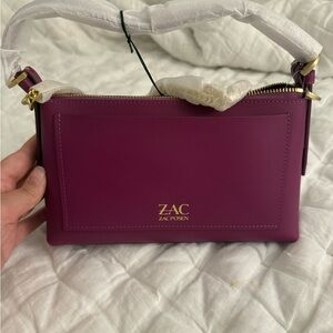 ZAC Zac Posen Plum Leather Shoulder Bag with Gold Hardware